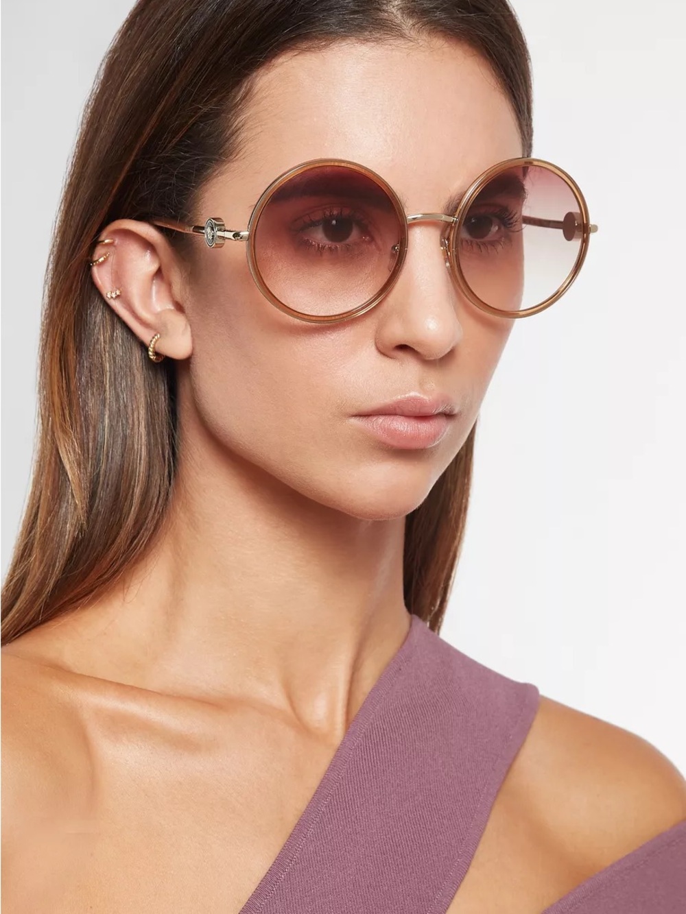 Versace Round Sunglasses with Medusa Medallion in Gold and Brown Designer Style - Picture 2 of 7